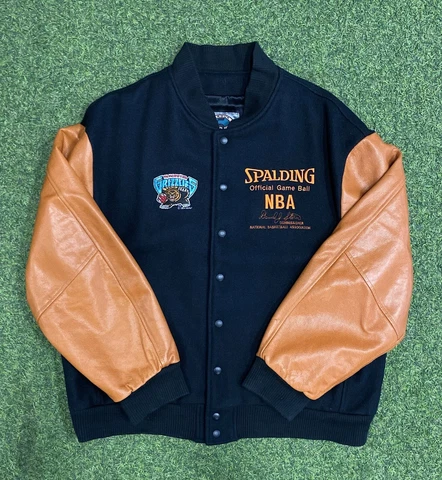RARE Vintage 90s Spalding Vancouver Grizzlies NBA Basketball Jacket Leather SZ L Cover