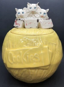 Vintage McCoy Pottery Three Little Kittens Cookie Jar Yellow Ball of Yarn 1950’s - Picture 1 of 18