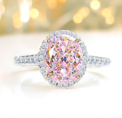 3ct Fashion Light Luxury Oval Lab Grown Pink Diamond Ring for Women, Vermeil - Image 1 of 4
