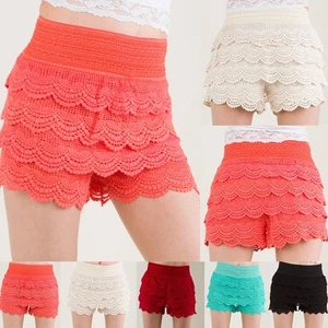 Junior's Crochet Tiered Lace Short Skirt Pants shorts Cotton Super Cute shorts - Picture 1 of 22