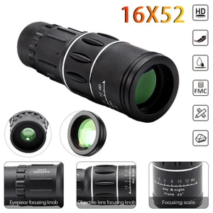 US stocks 16x52 HD Optical Monocular Zoom Telescope Green Film Optical Toy Gift - Picture 1 of 11