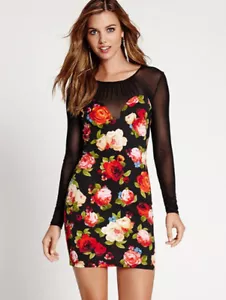 Abito nuovo con etichette Guess $118 Chateau Floral Body Con nero rosso sexy!!! XS 2 3 - Foto 1 di 3