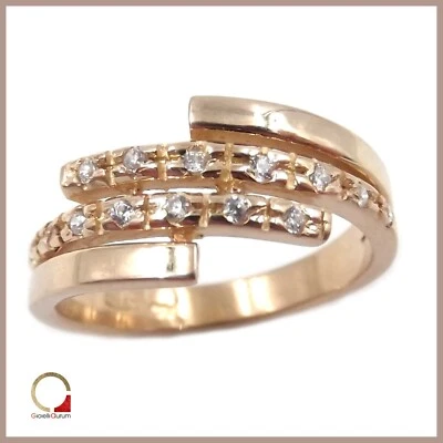 Anello a fascia da Donna in argento 925 sterling placcato oro giallo con zirconi - Immagine 1 di 4