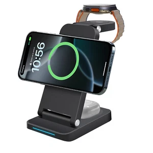 15W Magnetic Wireless Charger 3in1 Charging Station For Apple Watch iPhone 16 15 - Picture 1 of 24