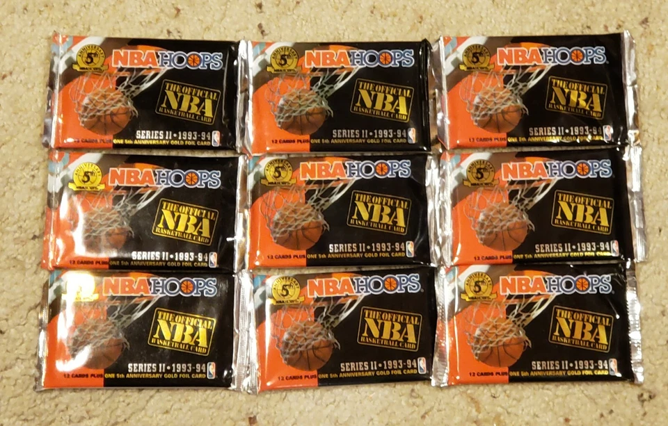 NBA HOOPS - 1993-94 Series 2 Unopened NBA Basketball Trading cards - 9 packs - Image 1 of 1