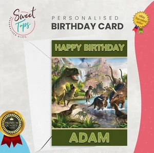 PERSONALISED A5 BIRTHDAY CARD KIDS DINOSAUR THEME | ANY NAME | AGE - Picture 1 of 1