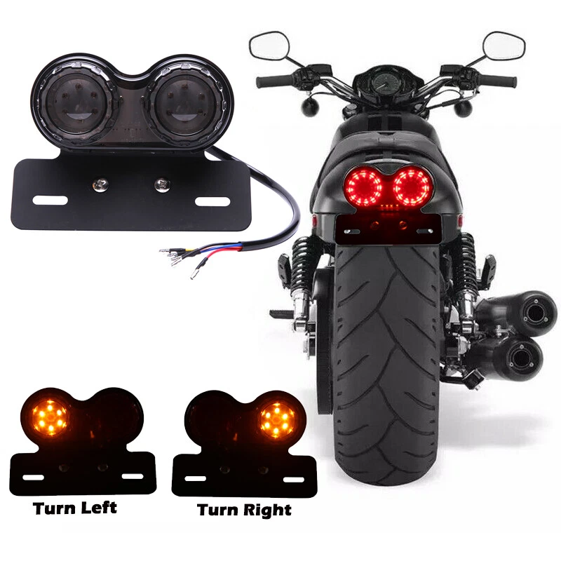 Motorcycle Twin Dual Tail Turn Signal Brake License Plate Integrated LED Lights - Изображение 1 из 4