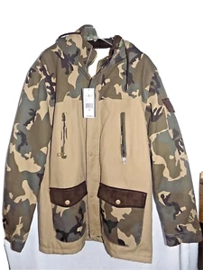 Marc Ecko Cut & Sew Tan & Camo Long Sleeve Coat Men's Size Medium - Picture 1 of 7