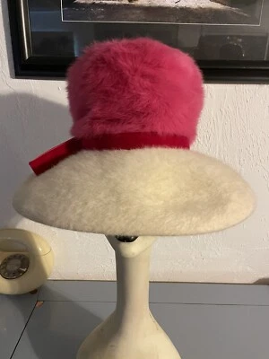 Increíble SOMBRERO GIBBE Vintage Rosa y Blanco PARÍS NY ¡Un aturdidor!!! Foto 1 de 4