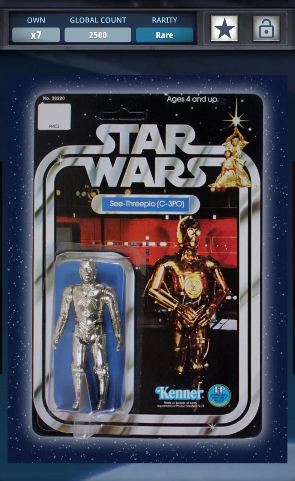 Star Wars Card Trader DIGITAL HASBRO/KENNER Carded C-3PO SEE-THREEPIO Rare Foto 1 de 3