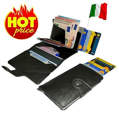 ✅ Porta Carte Di Credito RFID Bancomat Pelle NERO MINI Portafoglio  Con Clip • 5.99€