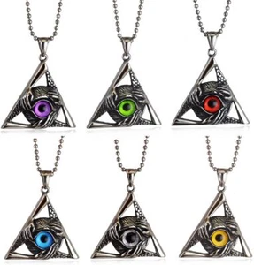 Vintage Illuminati Masonic Evil All Seeing Eye Pendant Necklace Blue or Red Eye - Picture 1 of 55