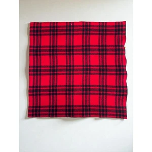 "Manta vintage de lana a cuadros roja negra bordes encuadernados estadio 56""x56""" - Imagen 1 de 3