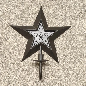 Metall Stern Wandleuchter Kerzenständer Halter schwarz strukturiert 14" - Bild 1 von 13