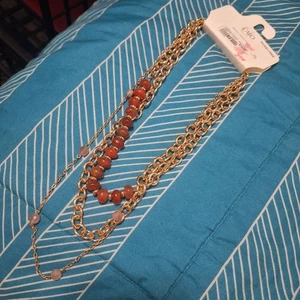 Cato elegante goldfarbene und orangefarbene Perlenkette - Bild 1 von 5