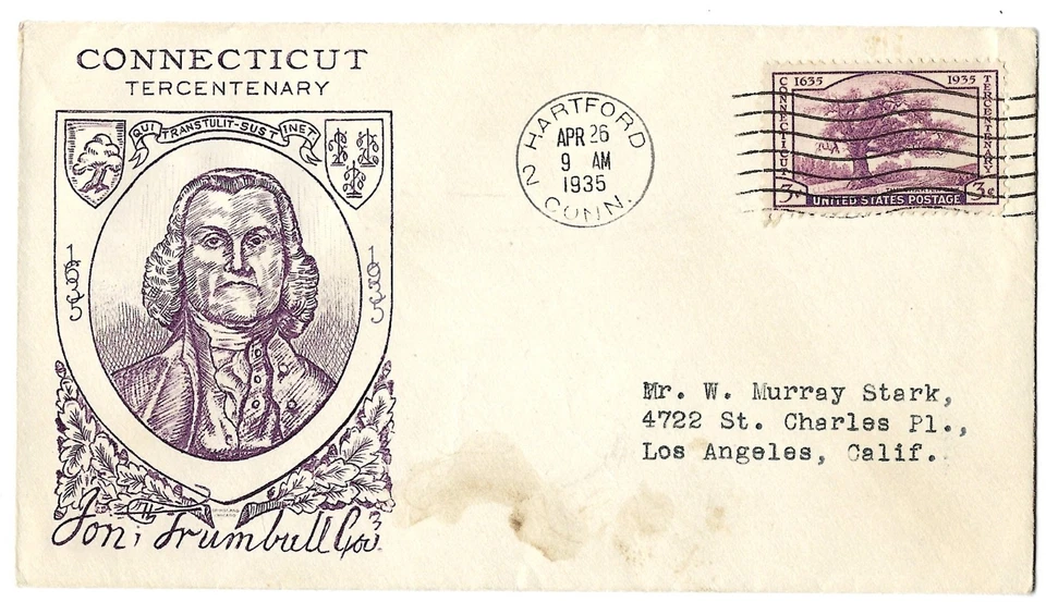 '35 FDC Connecticut Tercentenary on Grimsland Cachet SC#772 - Image 1 of 1