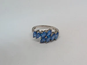 925 Silver Ring With Blue Stones SIZE P1/2 - Picture 1 of 7