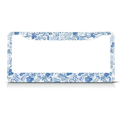 Marco de matrícula retro boho flor azul floral marcos de coche popular Foto 1 de 4