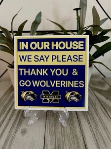 MICHIGAN WOLVERINES FANS TILE WITH DISPLAY STAND, SIGN - Picture 1 of 4