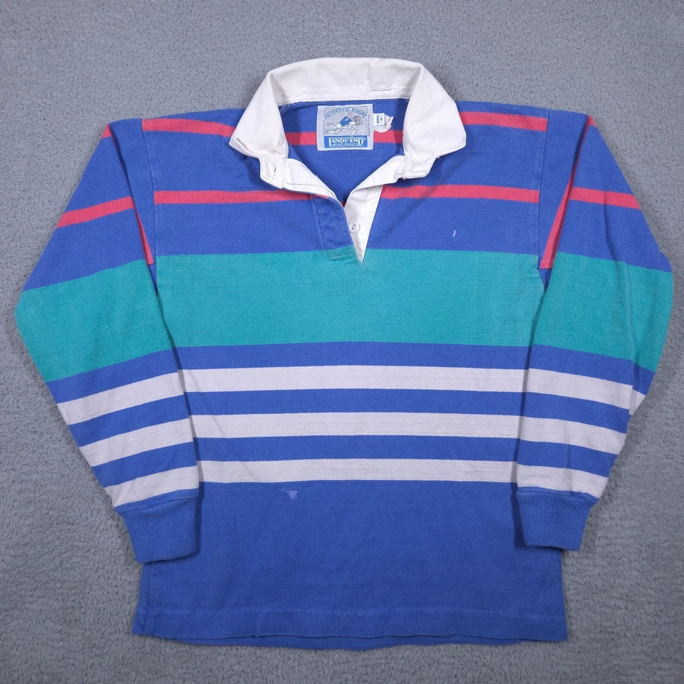 Camisa polo vintage de rugby Lands End para mujer mediana colorida a rayas hecha en EE. UU. Foto 1 de 4
