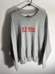 Vtg Ole Miss Rebels Embroidered Gray Crewneck Sweatshirt XXL Russell Athletic - Picture 1 of 8