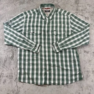 Simms Big Sky Fishing Shirt Long Sleeve Snap Men’s Large Green Plaid UPF 50 Mesh - Picture 1 of 12