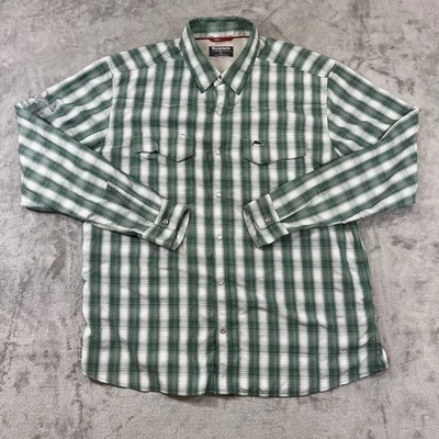 Simms Big Sky Fishing Shirt Long Sleeve Snap Men’s Large Green Plaid UPF 50 Mesh - Image 1 of 4