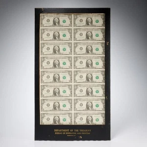 Bureau Of Engraving and Printing Uncut Sheet Of 16 $1 Bills 1981 Uncirculated - Picture 1 of 6