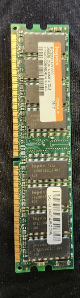 Hynix 256MB PC3200U-30330 DDR 400MHz CL3 Memory Ram - Image 1 of 2