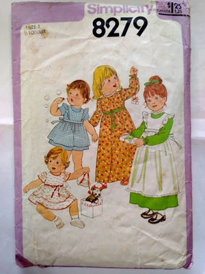 Pinafore Apron Dress Girls 1 1T Simplicity 8279 Sewing Pattern Cut VTG Modest - Image 1 of 4