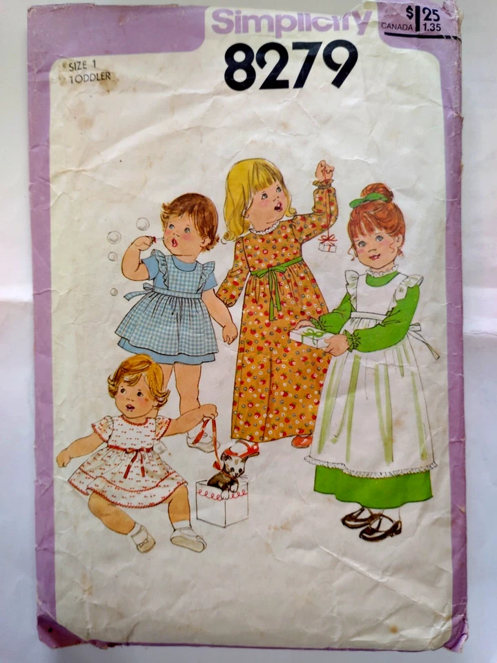 Pinafore Apron Dress Girls 1 1T Simplicity 8279 Sewing Pattern Cut VTG Modest - Image 1 of 4
