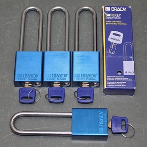 (4) Brady Keyed Padlocks ALU-BLU-76ST-KD6PK, 1/4", 3" Long Shackle Blue Aluminum - Picture 1 of 7