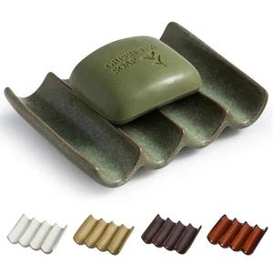Draining Ceramic Soap Dish - Fluted Design, Bar Soap Holder for Shower & Bath... - Picture 1 of 8