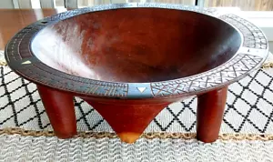 Vintage Fijian Kava Bowl Hardwood Mother of Pearl Inlay 28.5cm - Picture 1 of 6