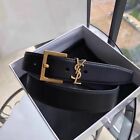 Yves Saint Laurent YSL Fashion Style Leather Belt Black/Gold Buckle