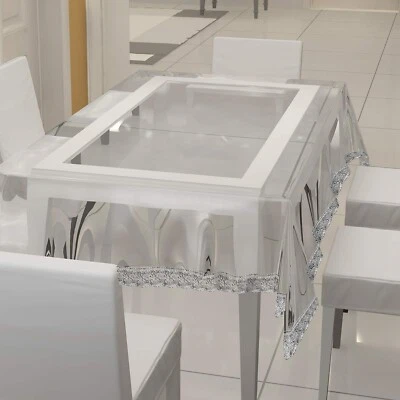 Transparent PVC Rectangular Dining Table Cover 6 Seater With Silver Pack Of 1 - Image 1 of 4