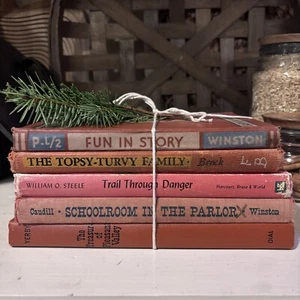 Red Antique Vintage book stack decor bundle - Picture 1 of 3