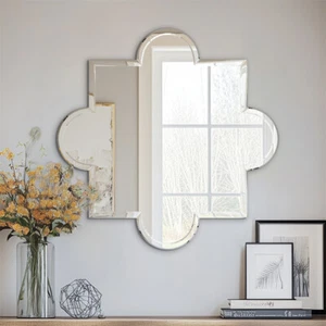 28" Frameless Wall Mirror Unique Beveled Edge Design Durable Glass Vanity Mirror - Picture 1 of 16