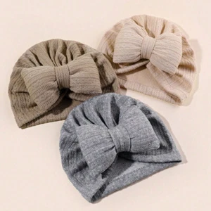 1PCS Newborn Soft Knitted Solid Color Baby Girls Boys Hat Lovely Bowknot Infant - Picture 1 of 21