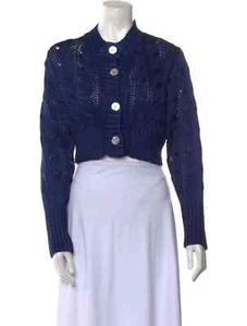 NEW Calle del Mar Cropped Crew Neck BLUE Long Sleeve Sweater Button Front SMALL - Picture 1 of 7