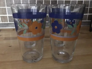GIBSON SET OF FOUR VINTAGE STELLA COUP FLOWER PATTERN GLASS TUMBLERS - Picture 1 of 5