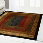 Black Transitional Area Rug 2x7 Bordered Wood Planks Runner - Actual 1'9