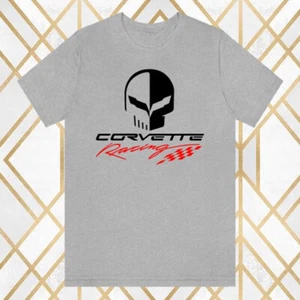 Corvette Racing Car Jake Scull Skull Men's Gray T-Shirt Size S - 3XL - Picture 1 of 1