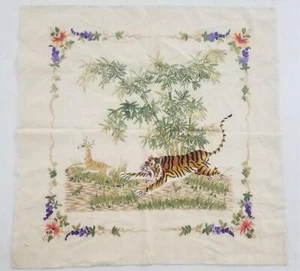 Antike chinesische Seidensticktafel - Tiger & Hirsch im Bambuswald 67x66cm - Bild 1 von 13
