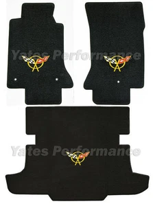 C5 Corvette Coupe Classic Loop Black Floor & Rear Trunk Mats Yellow Flags Logo - Picture 1 of 1