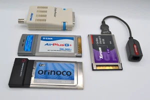 Lot 3x PCMCIA Network Cards 2x WiFi + 1x Ethernet | 1x Parallel Port - Untested - Zdjęcie 1 z 8