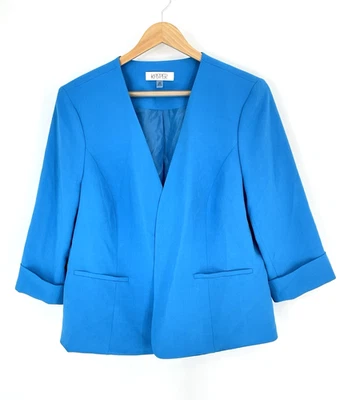Kasper Womens Plus 20W Blazer Blue Rolled Sleeves No Button Lined - Image 1 of 4