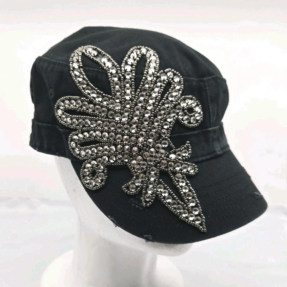 Boné Olive & Pique Paisley Bling Cadet ajustável strass Y2K glitz preto - Imagem 1 de 4