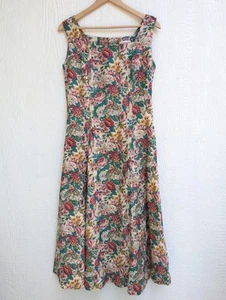 Vintage Talbots 100% Linen Floral Cottagecore Button Down Back Dress Size 10 - Picture 1 of 6