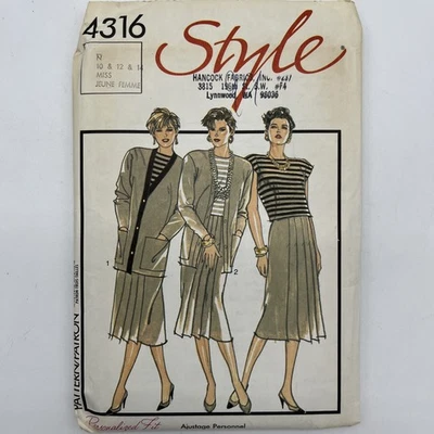 Style 4316 Skirt Top & Cardigan Size 10-14 Vintage 1986 Uncut - Image 1 of 3